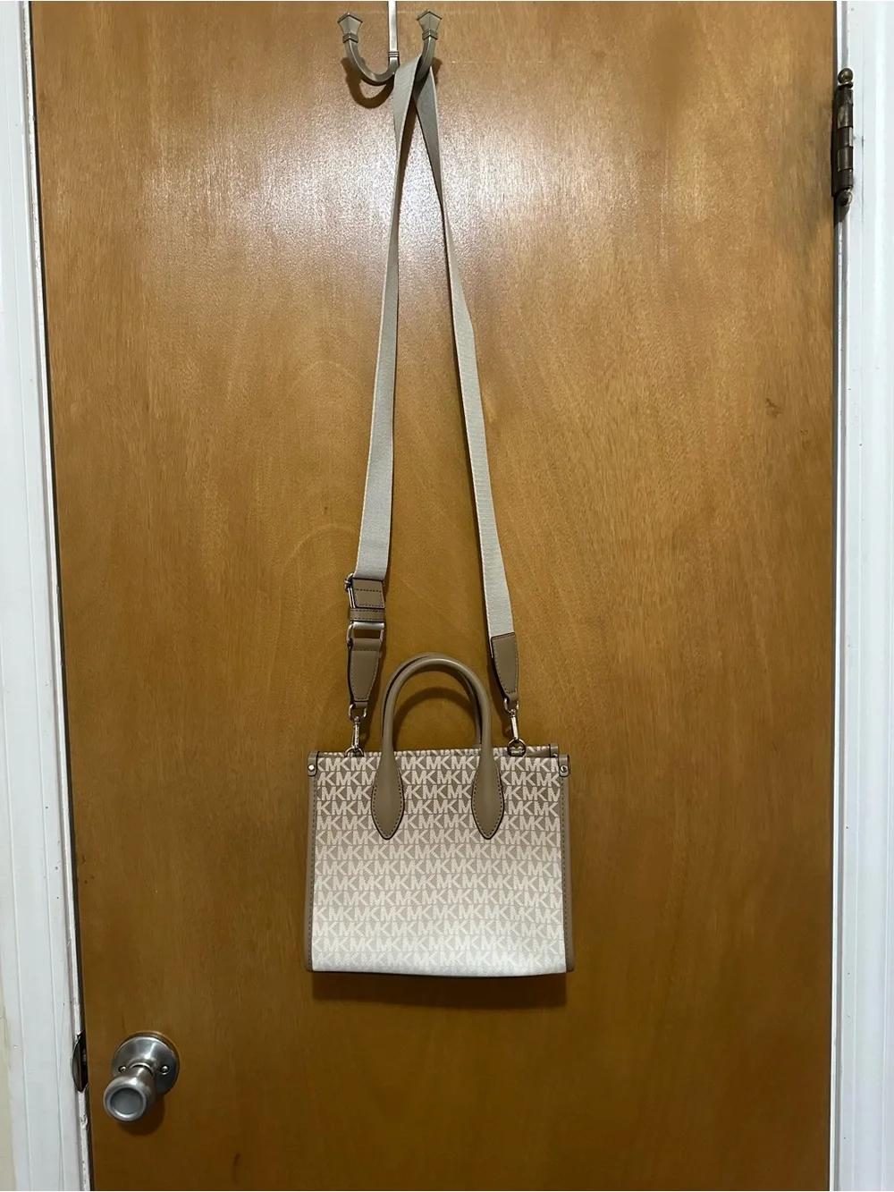 Michael Kors Beige and White Logo Crossbody Bag